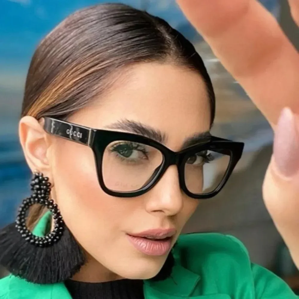 Gucci GG1133O 003 Eyeglasses Shiny Black Cat Eye Women LOGO
