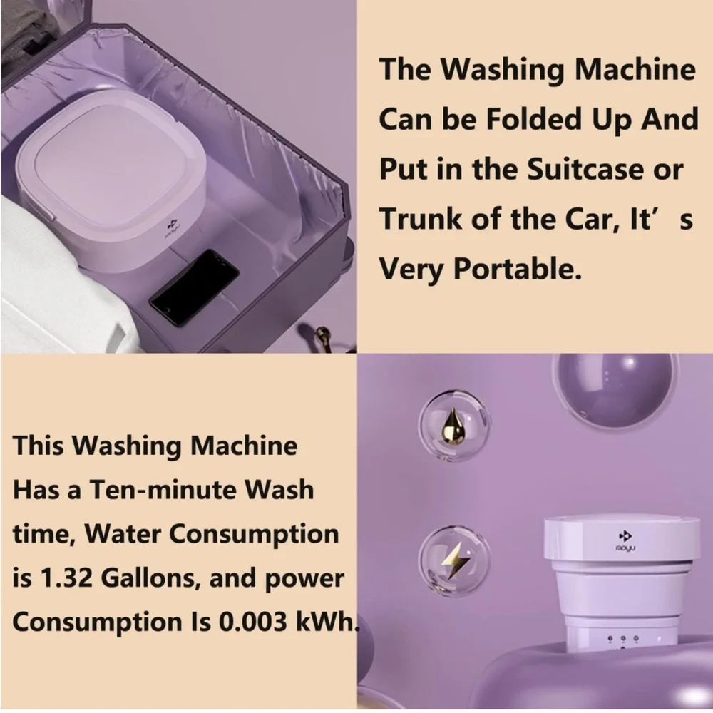 Portable Washing Machine,8L Folding Washer with 3 Modes Deep Cleaning (Purple)