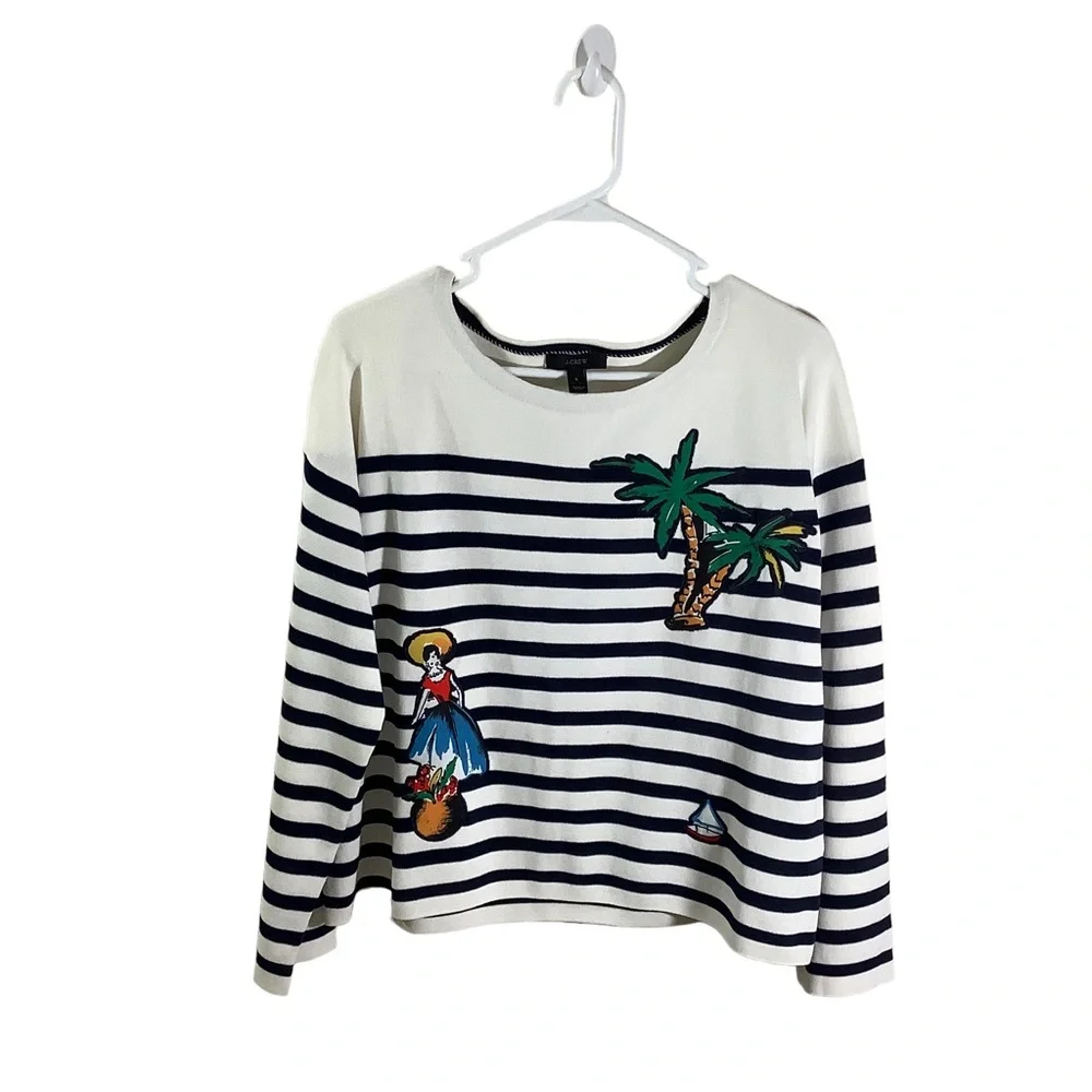 J. Crew Long Sleeve Striped Cotton Sweater with Cabana Patches