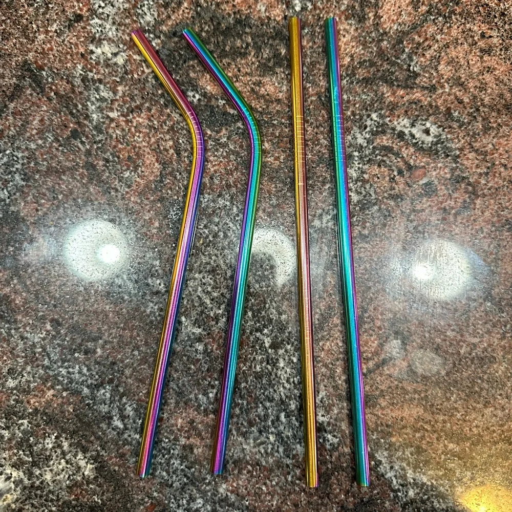 Fashion iridescent reusable straw set