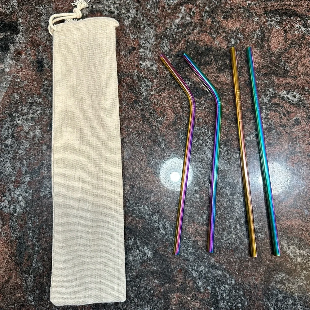 Fashion iridescent reusable straw set