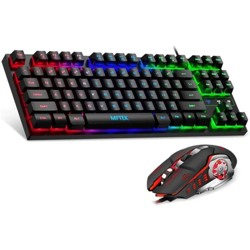 RGB Rainbow Gaming Keyboard and Mouse Combo, Compact 87 Keys Backlit Computer
