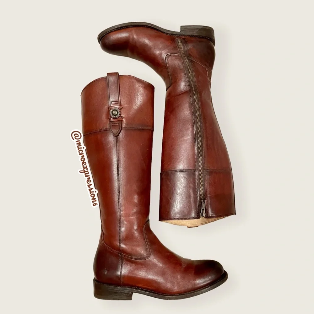 Frye Jayden Button Redwood Brown Leather Knee High Fall/Winter Tall Riding Boots