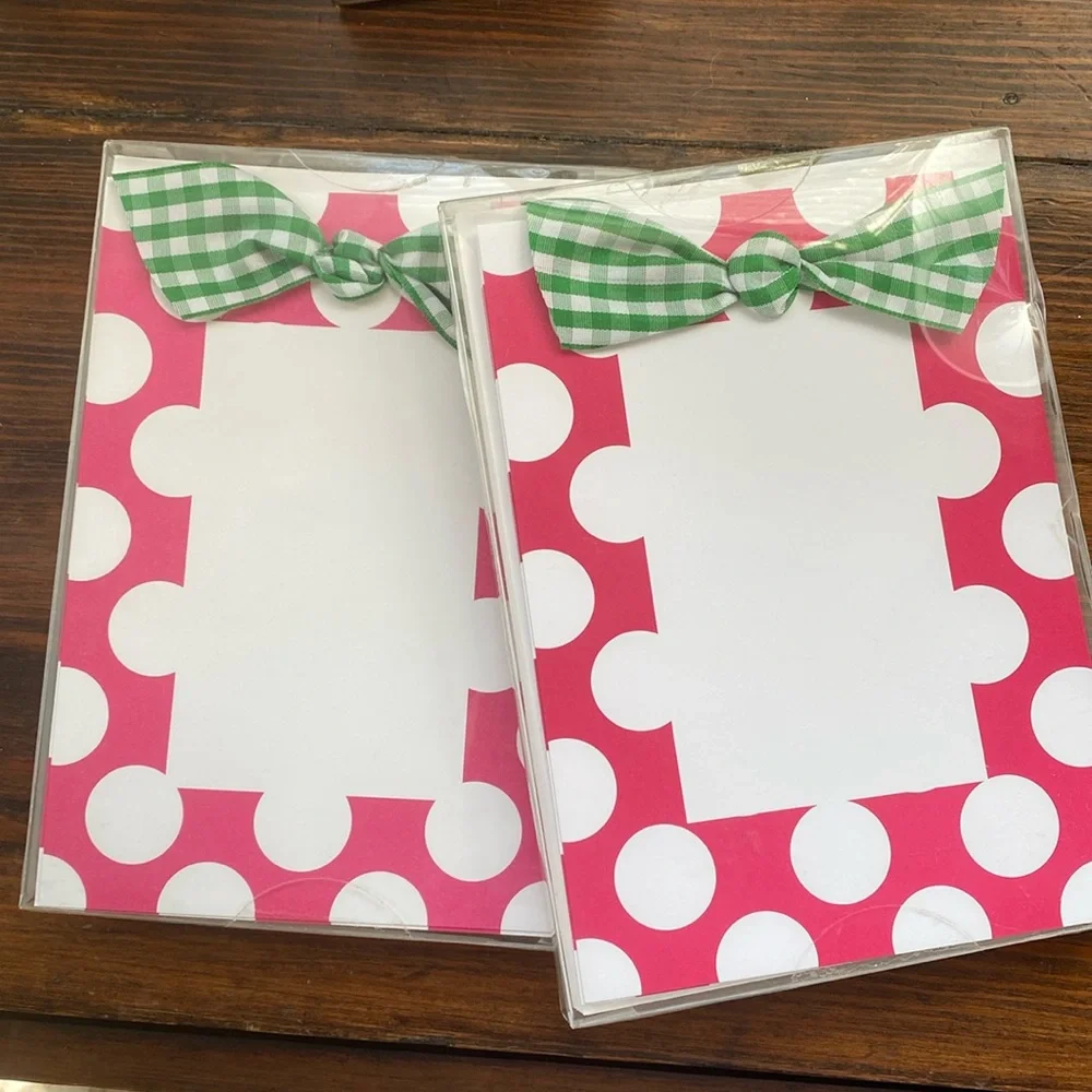NWT 20 Invitations Pink Polka Dot Green Gingham ribbon