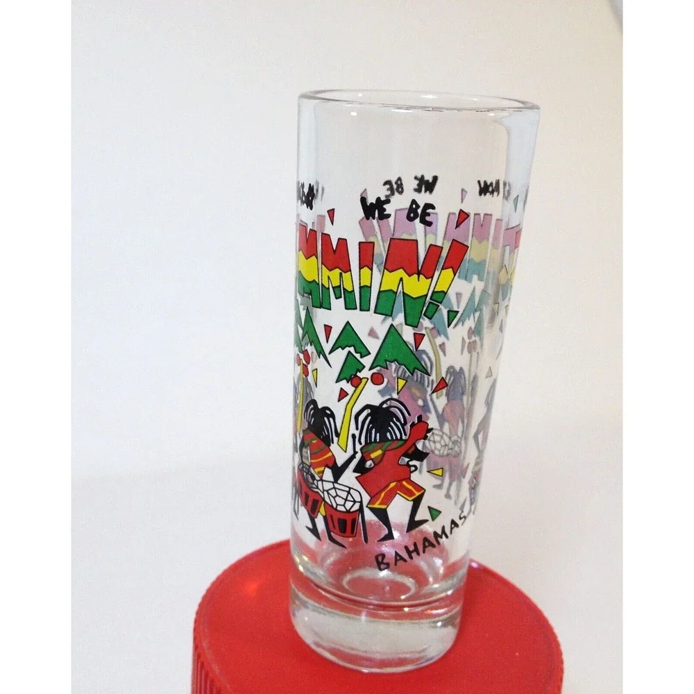 Vintage Bahamas Hey Mon We Be Jammin Shooter Shot Glass Embossed Designs