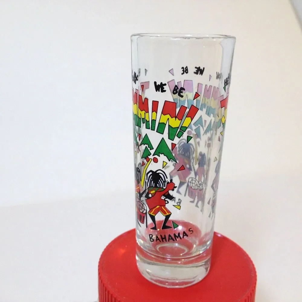 Vintage Bahamas Hey Mon We Be Jammin Shooter Shot Glass Embossed Designs
