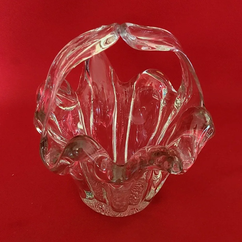 VTG Clear Art Glass Basket Trinket Bowl Candy Dish