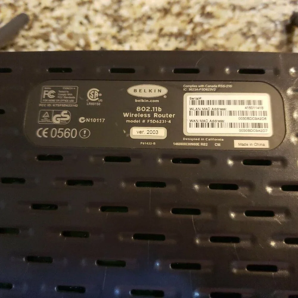 Belkin Model F5D6231-4 Wireless Cable DSL Gateway Router 802.11b 11Mbps #1006FF