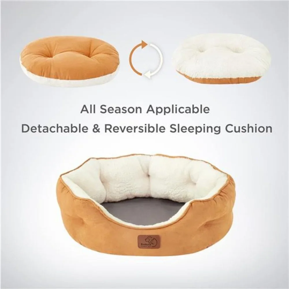 Round Cat Beds Washable Pet Bed with Slip-Resistant Bottom, 20 Inches