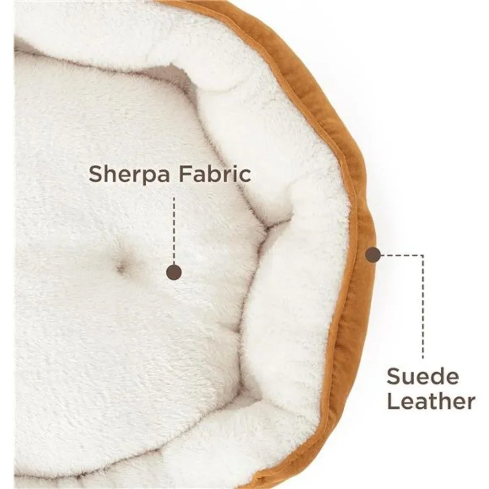 Round Cat Beds Washable Pet Bed with Slip-Resistant Bottom, 20 Inches