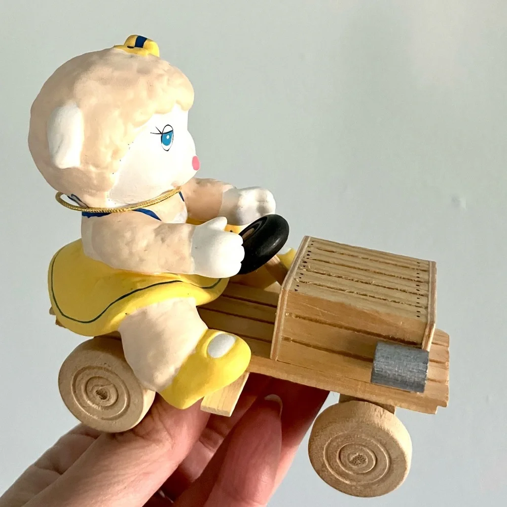 Vintage 80’s Get Along Gang Woolma Lamb ceramic & wood figurine deadstock