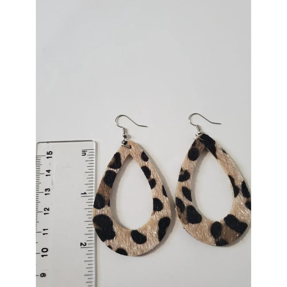 Furry Teardrop Leopard Earrings