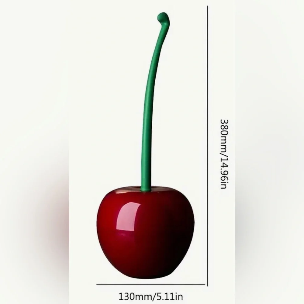 Toilet Cleaner Brush w/Handle; Cherry Design; Plastic; Red w/Green ‘Stem’