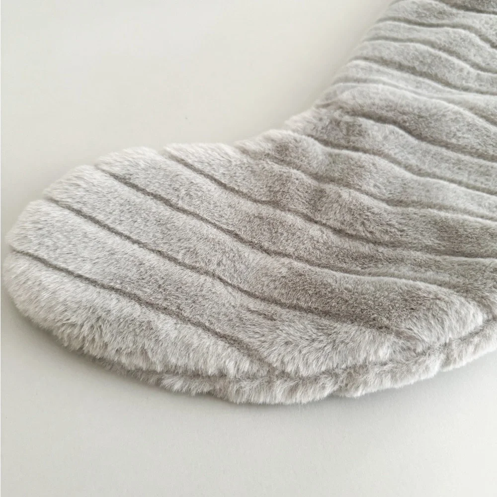 Target Wondershop Gray Fuzzy Christmas Stocking with Striped Seams