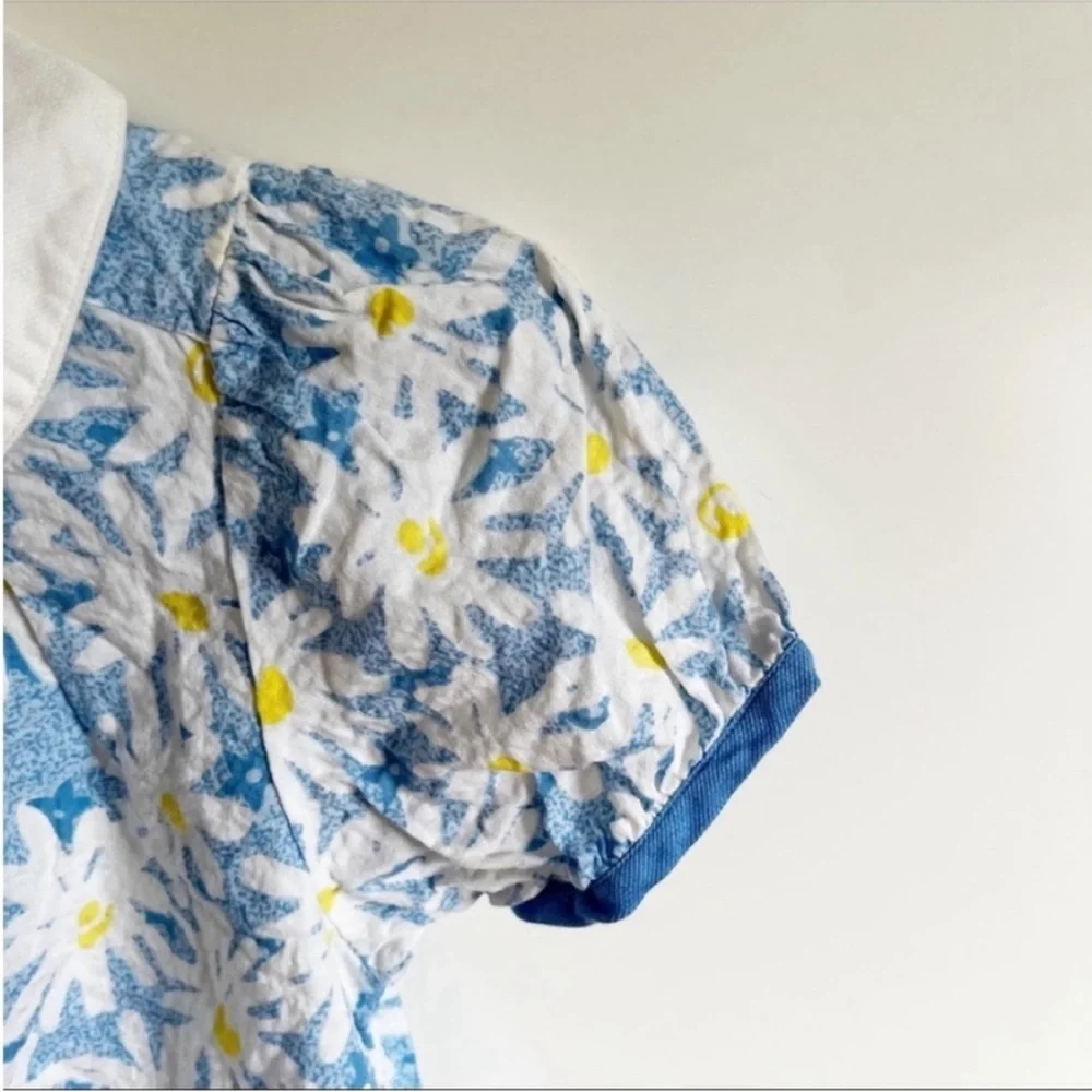 Gymboree girls top blue white Flower Party daisies vintage collar snaps