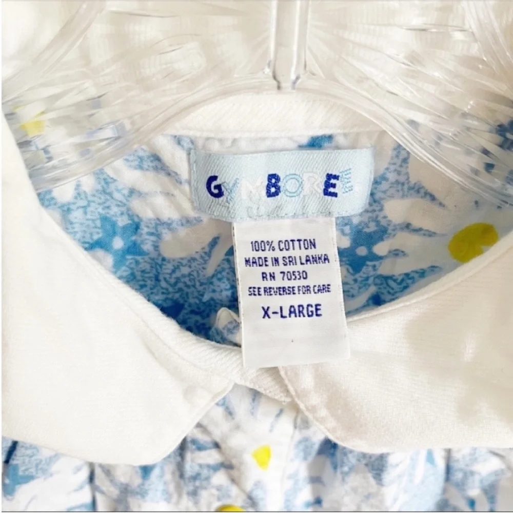 Gymboree girls top blue white Flower Party daisies vintage collar snaps