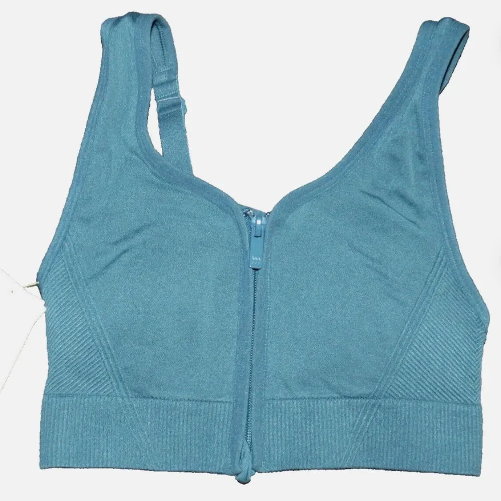 All In Motion Women's Seamless Zip Front Padded Sports Bra Teal Size XS