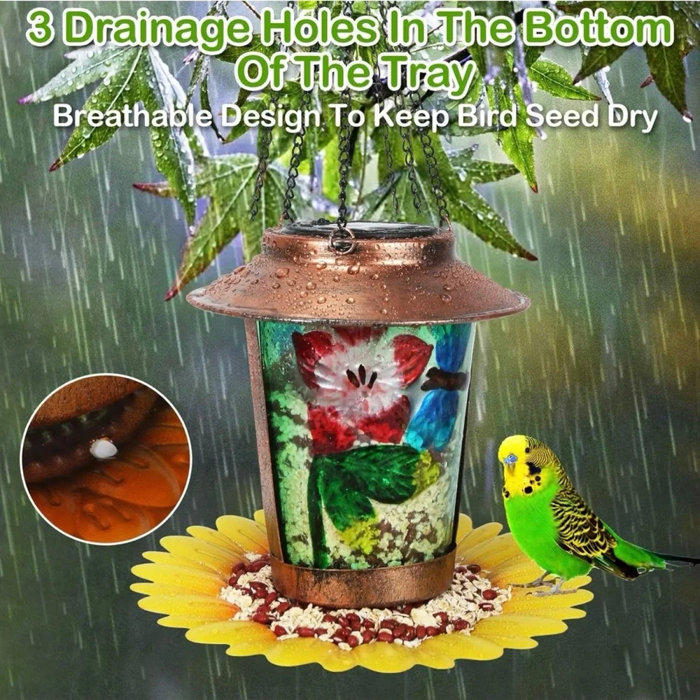 Solar Bird Feeder for Outdoors Hanging Solar Metal Wild Bird Feeders Waterproof