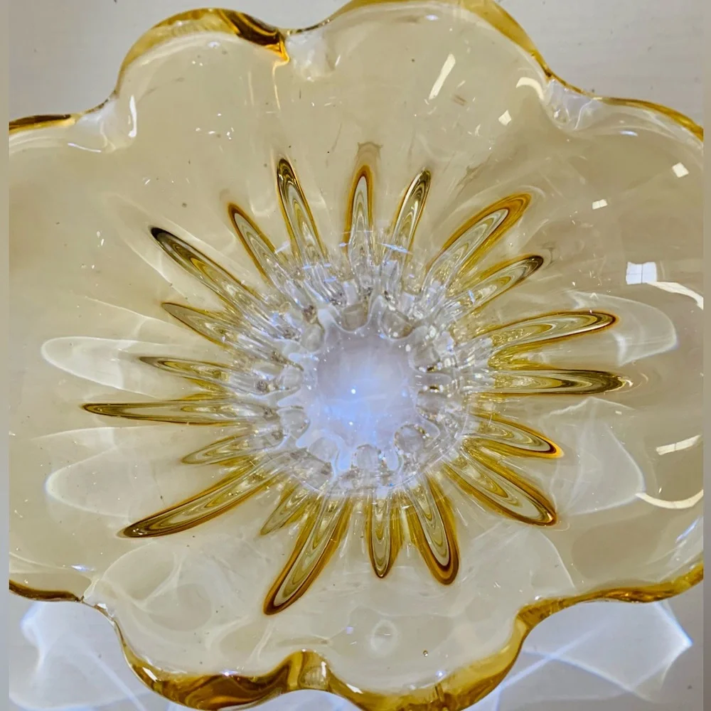 Amber Hand Blown Glass Sommerso Waterfall Vase