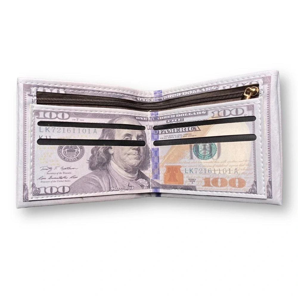 Mens 100 Bill Printed Leather Bifold Novelty Wallet