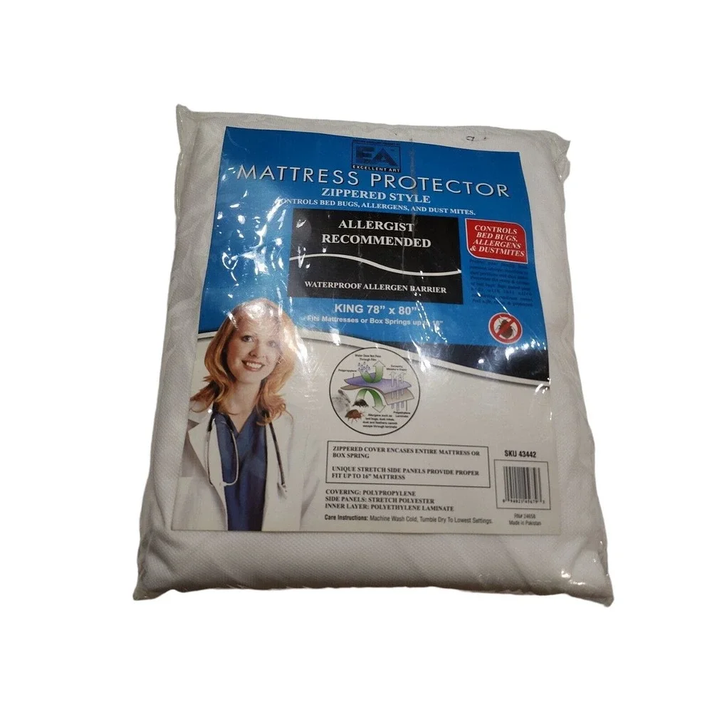 King Size EA Excellent Art Mattress Protector Zippered Controls Bed Bugs...