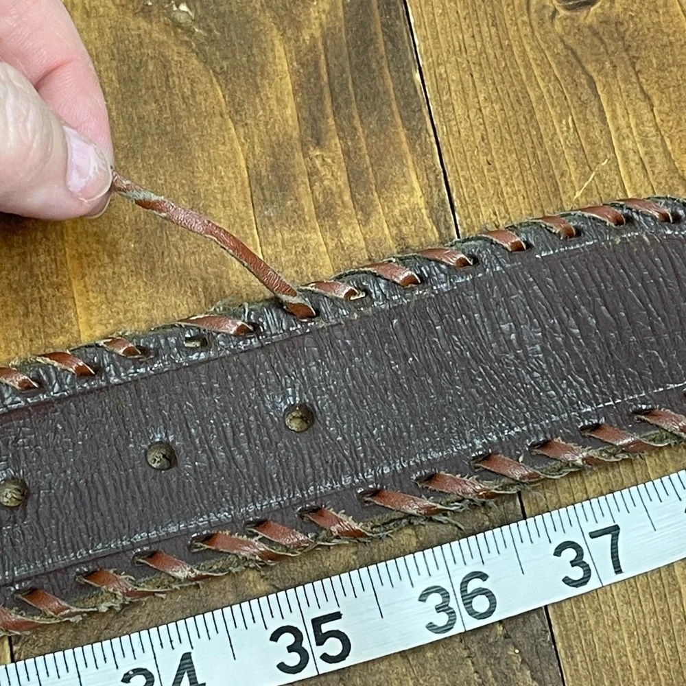 Enmon brown leather western belt with cross buckle size 34