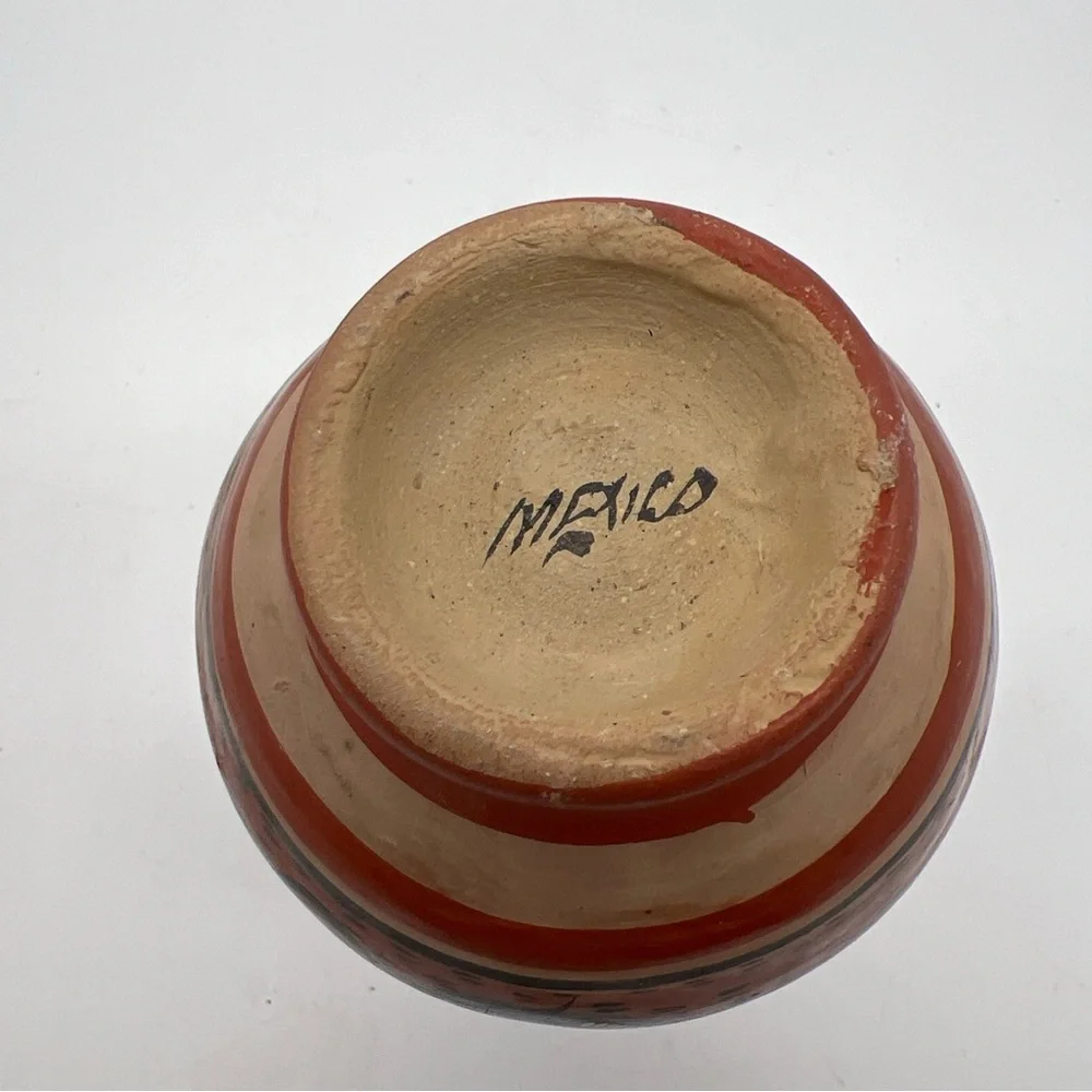 Mexican Made Tonala Vase Foral Coral Gray Color Artisan Ethnic Handmade Painted
