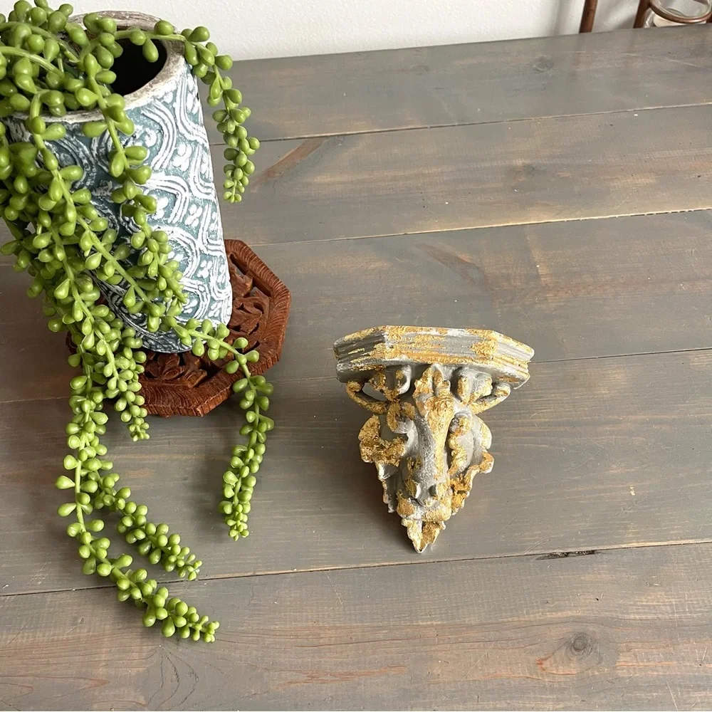 Eclectic Revival Upcycled Hand Painted Mini Hanging Shelf Home Decor Gold Leaf