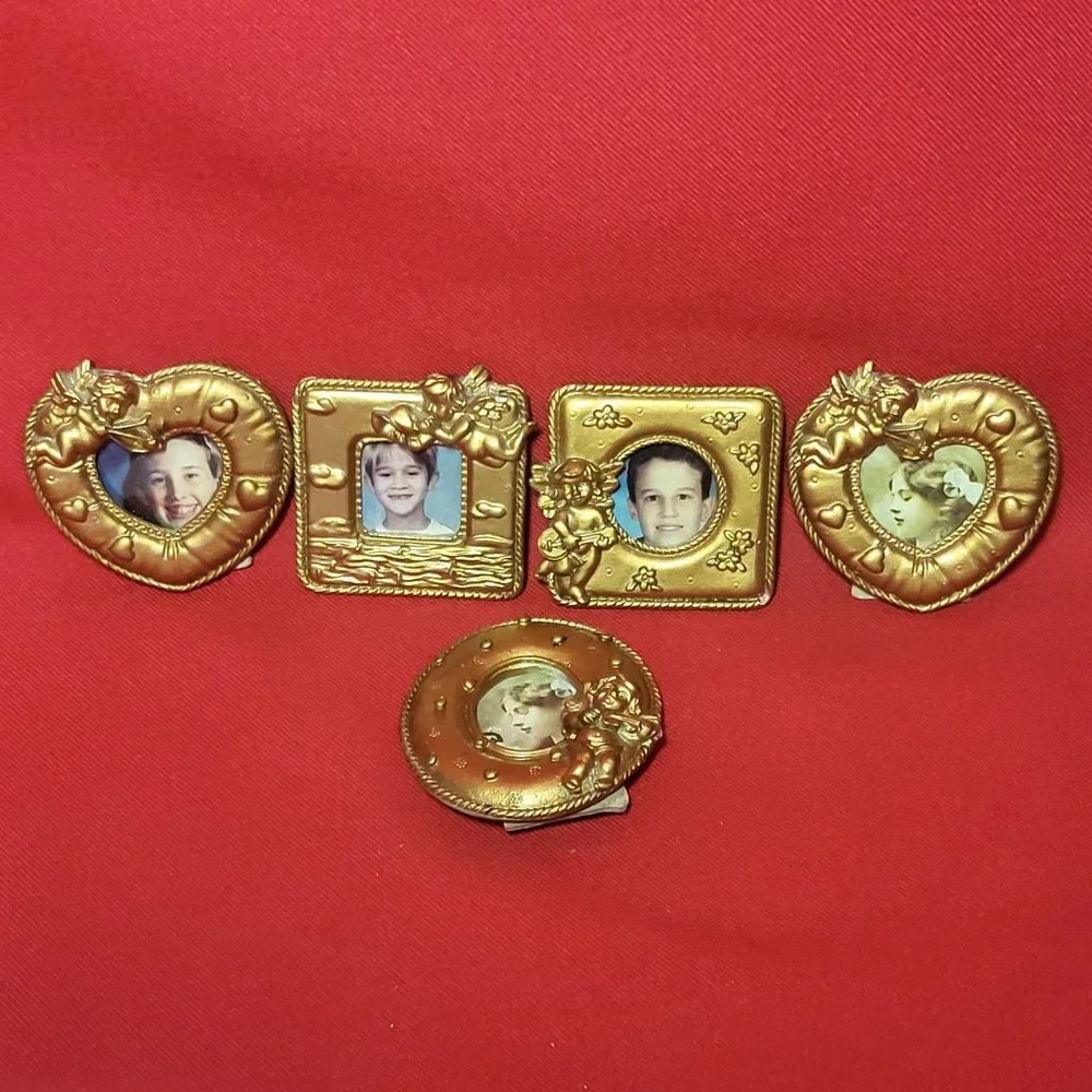 VTG Mini Golden Angel Cherub Picture Photo Frame Magnet Polyresin