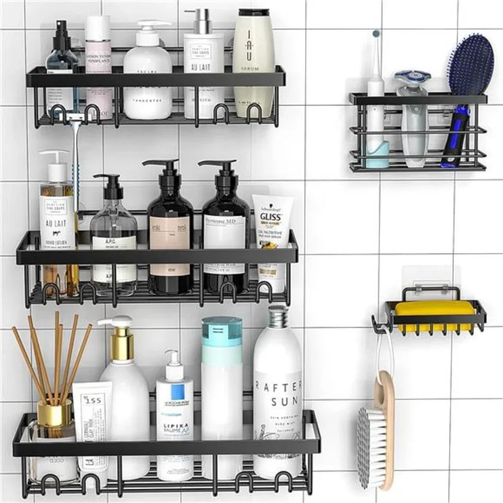 5 Pack Shower Caddy Shelf Organizers Rack, Self Adhesive Black, No Drilling