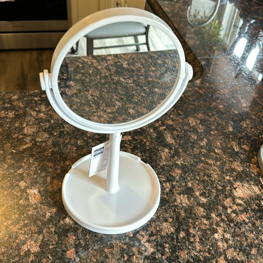 Dual-sided mirror with 3x magnification hard plastic stand 2 in white 2 in gray