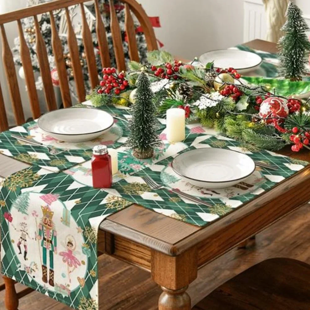 Nutcracker Placemats Christmas Decor Xmas Holiday Green Table Decorations Set 4