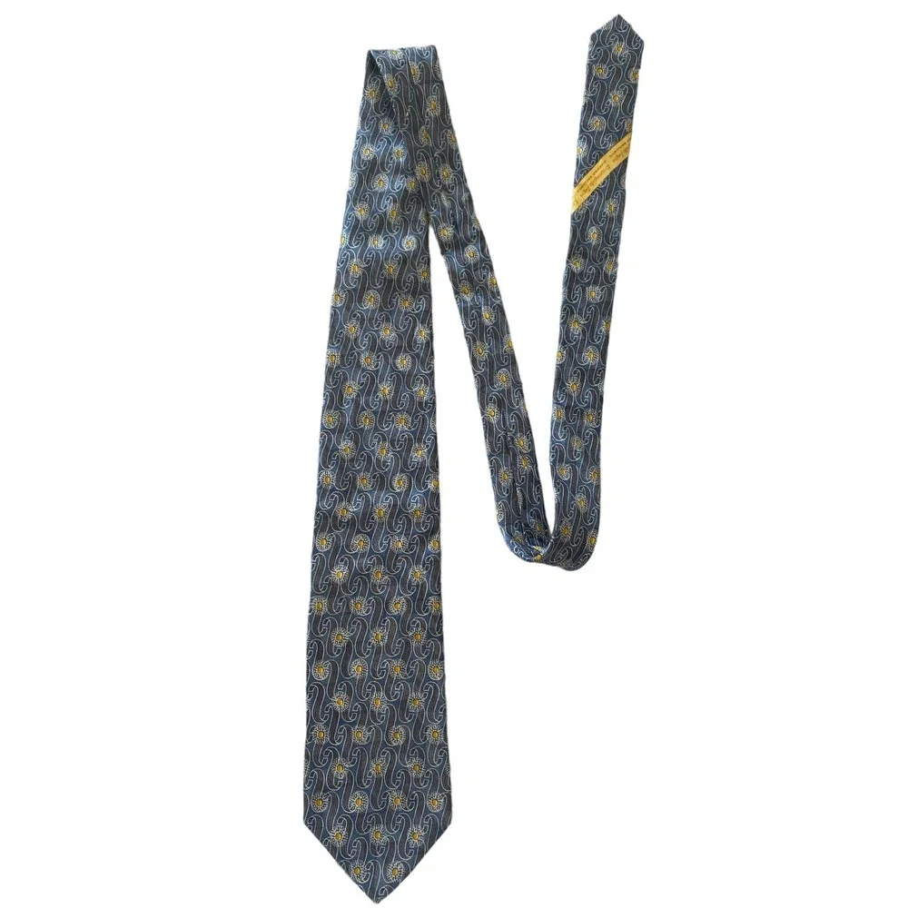 Ermenegildo Zegna Men's Tie 100% Silk Made in Italy Blue Gray Yellow 57