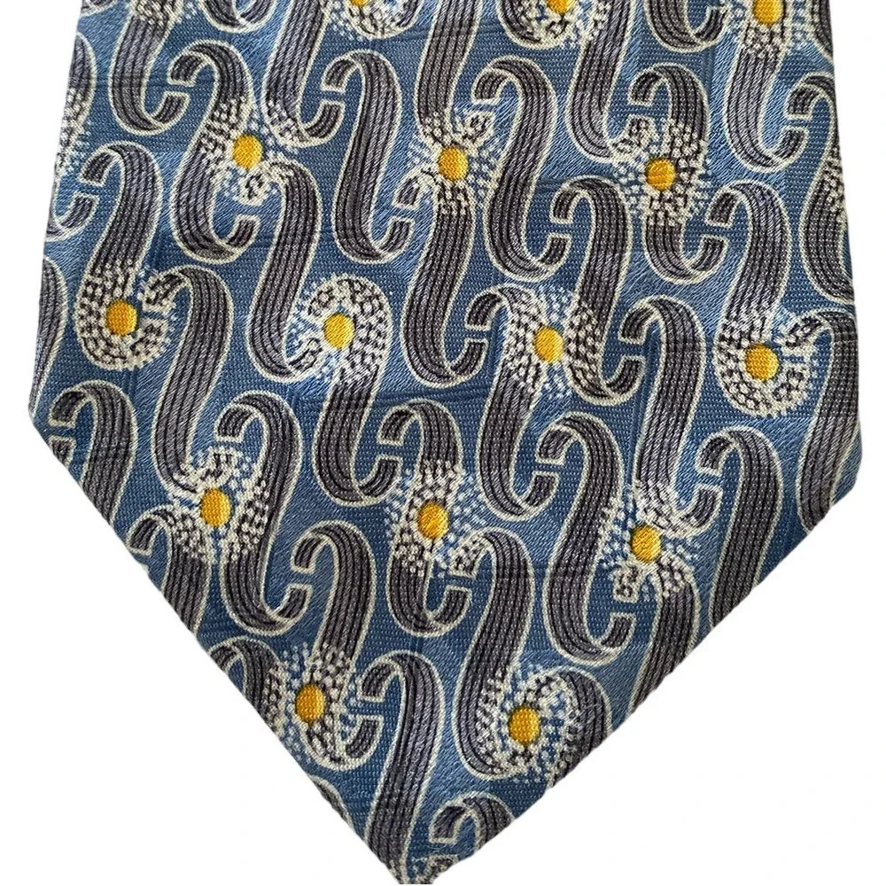 Ermenegildo Zegna Men's Tie 100% Silk Made in Italy Blue Gray Yellow 57