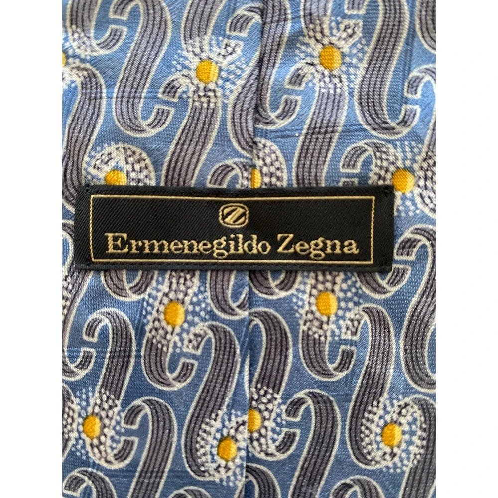 Ermenegildo Zegna Men's Tie 100% Silk Made in Italy Blue Gray Yellow 57