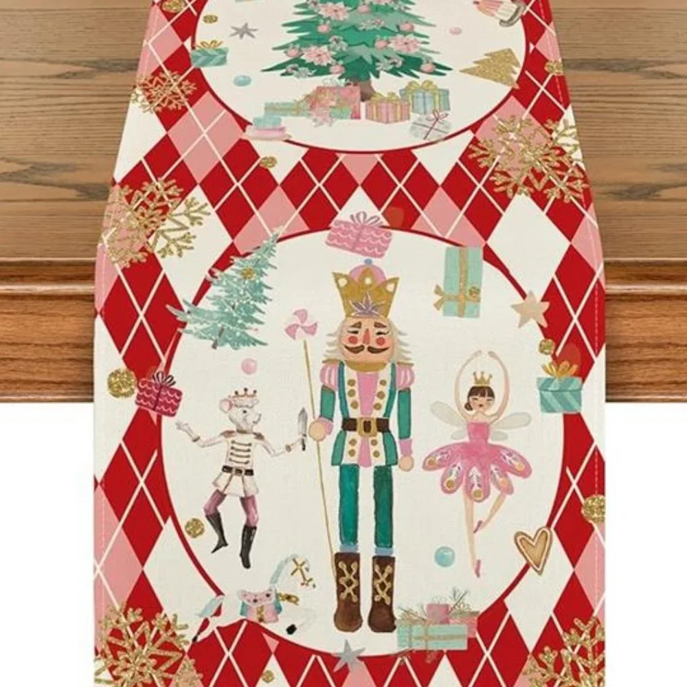 Nutcracker Table Runner Christmas Decor Red Decorative Cloth Holiday Decoration