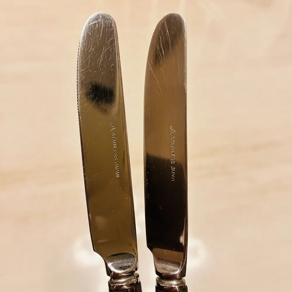 Vintage Pair of A Stainless Japan Dinner Knife with Wood Handle 8.25”