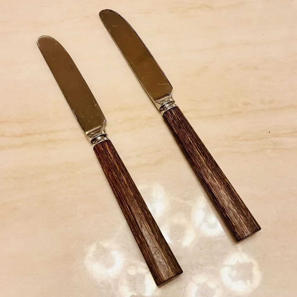 Vintage Pair of A Stainless Japan Dinner Knife with Wood Handle 8.25”
