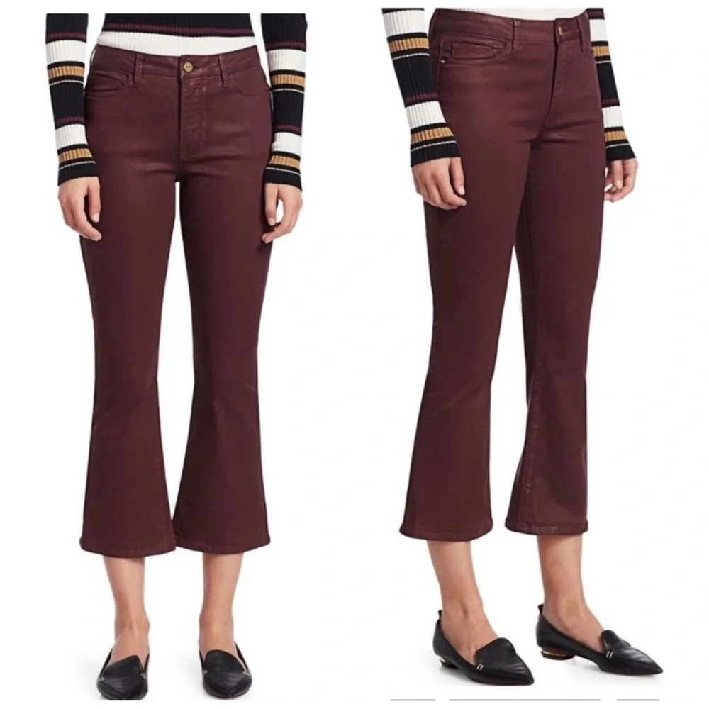 Frame le crop mini boot cut bordaux coated