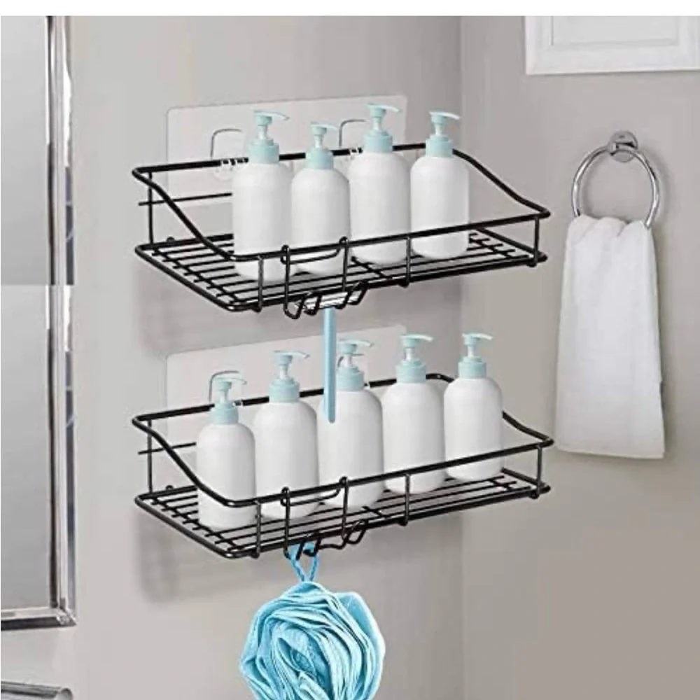 Shower Caddy Shelf with Hooks Storage Rack Organizer for Bathroom - 2 Pack