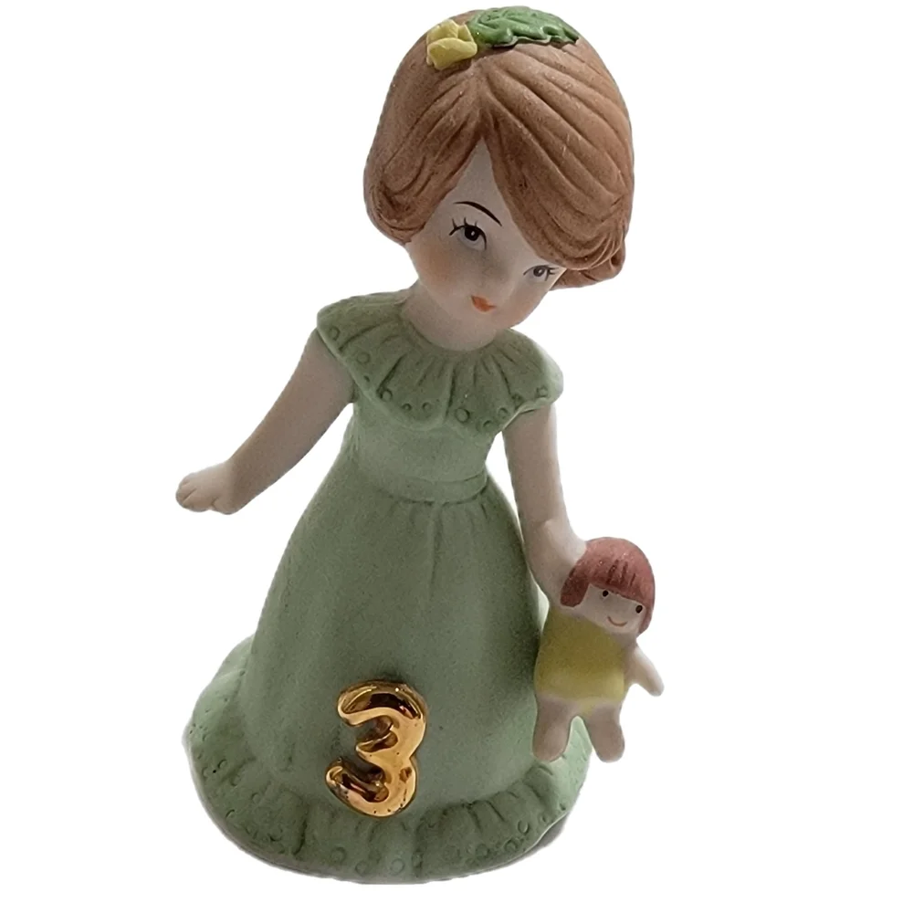 Vintage Growing Up Birthday Girl 3rd Green Dress 1982 Figurine Cake Top Enesco