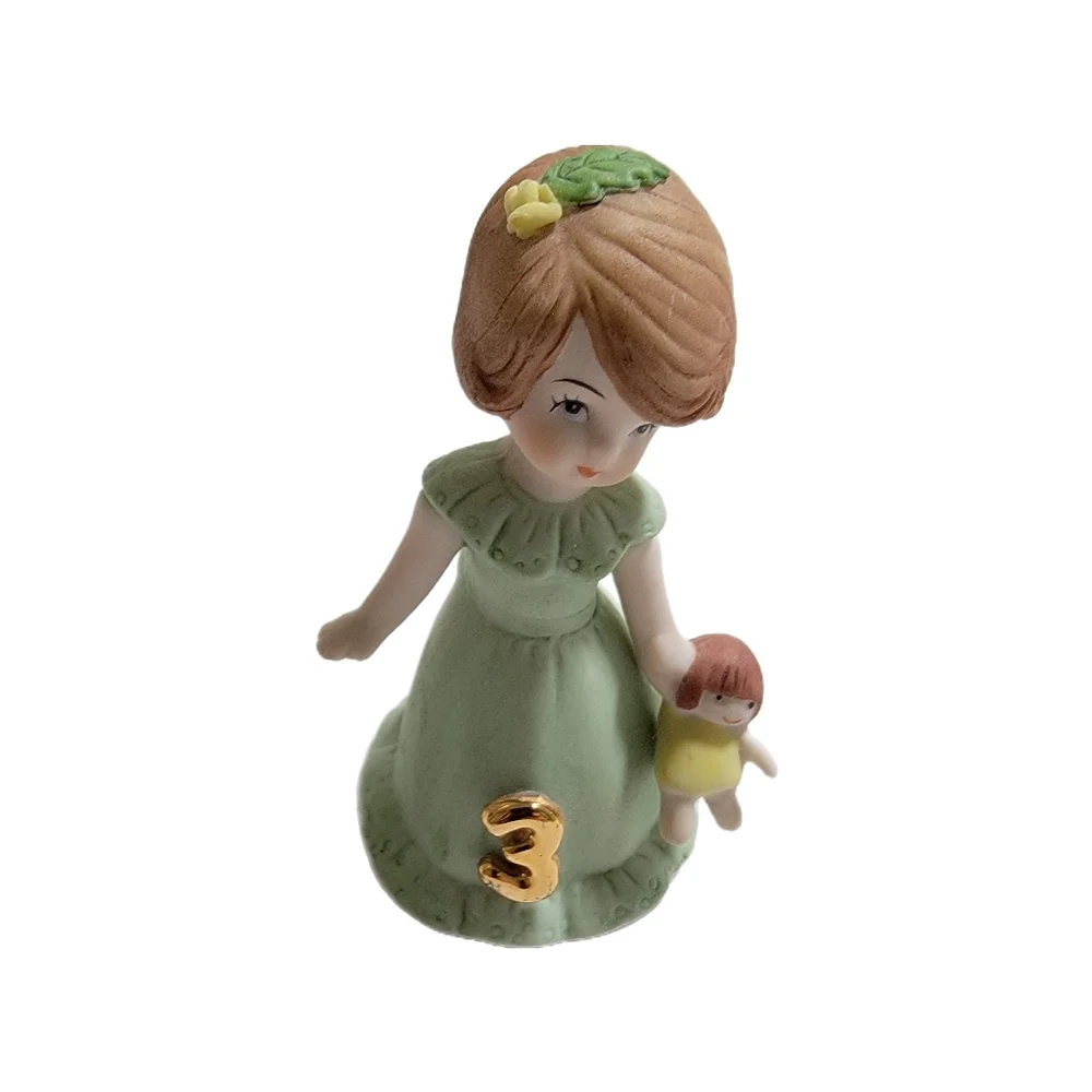 Vintage Growing Up Birthday Girl 3rd Green Dress 1982 Figurine Cake Top Enesco