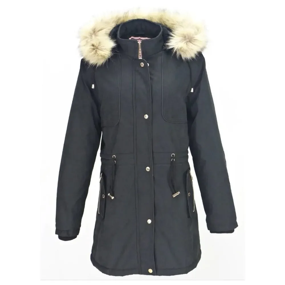 LeeHanton Three Quarter Length Military Style Parka Jacket Black XL