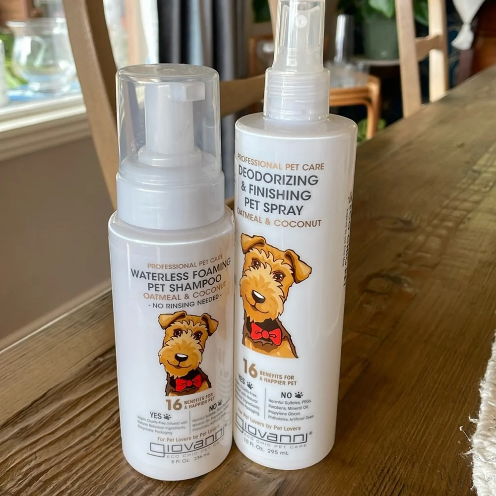 Pet care waterless shampoo and deodorizing spray. Only used once; full bottles.