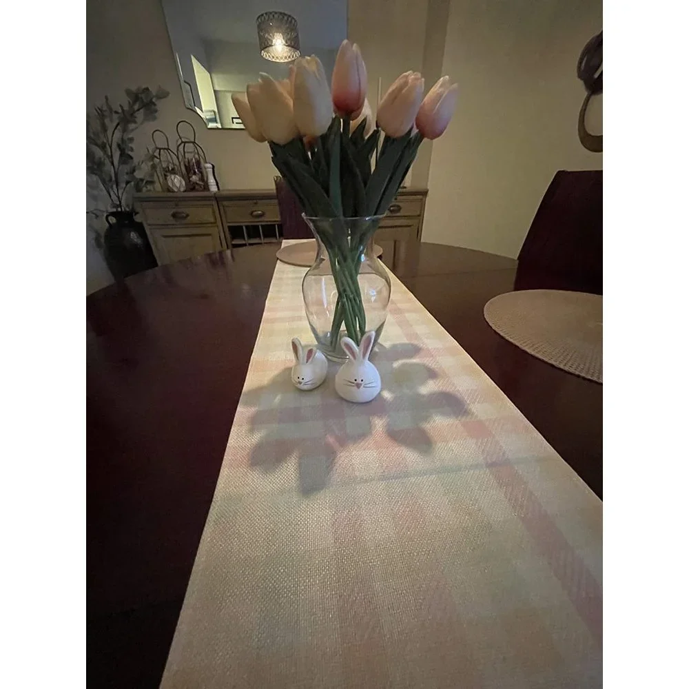 Easter Table Runner Summer Spring Decor Cottage Farmhouse Plaid Decorative Cloth