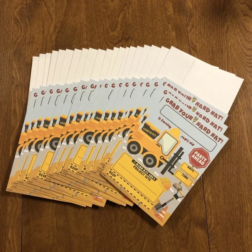 Construction Party Birthday Invitations with Envelopes Pack of 20