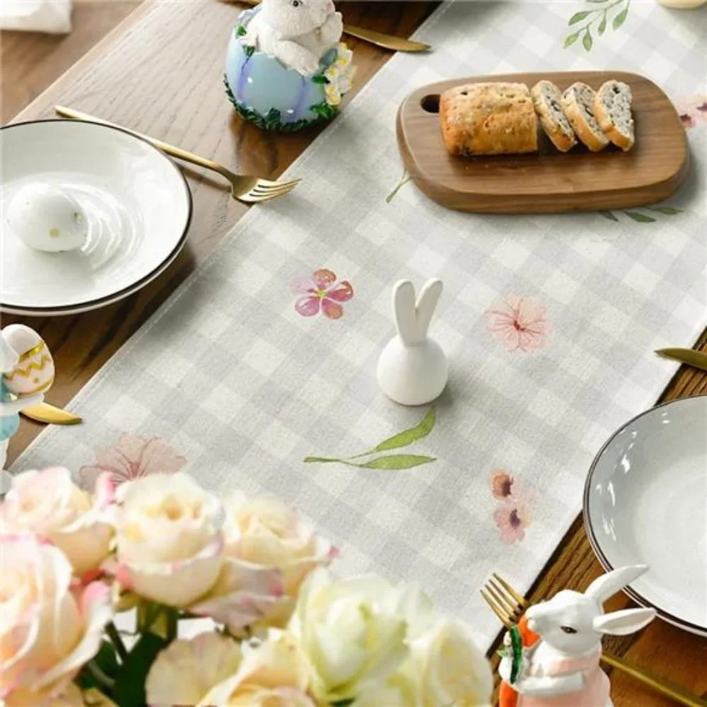 Easter Table Runner Cottage Farmhouse Decor Spring Summer Plaid Decorative Cloth