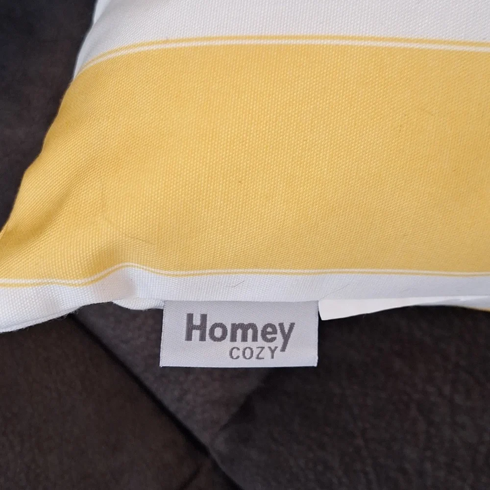 Four Yellow and White Striped Couch or Bedtop Throw Pillows 18