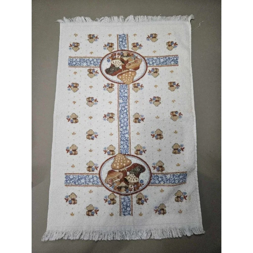 Vintage Mushrooms Hand Dish Kitchen Towel With Fringe Made In USA