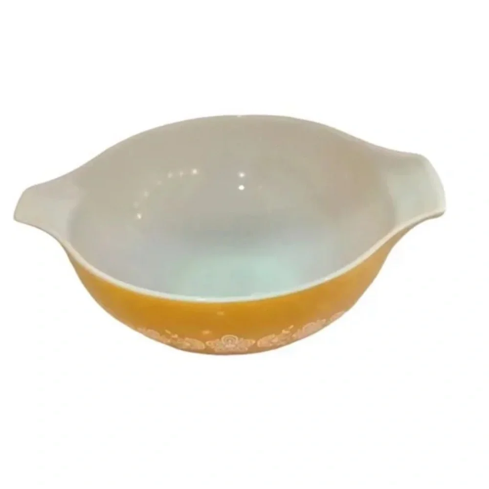 PYREX #444 Cinderella Mixing Bowl Gold with Flowers & Butterfly’s! 4 QT 🥣